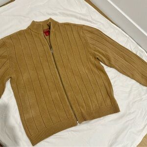 Guess Men's Camel Zip-Up Ribbed Sweater Jacket